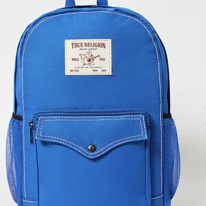 TRUE RELIGION Logo Big T Snap Pocket Backpack - INDUSTRIAL BLUE/BLACK